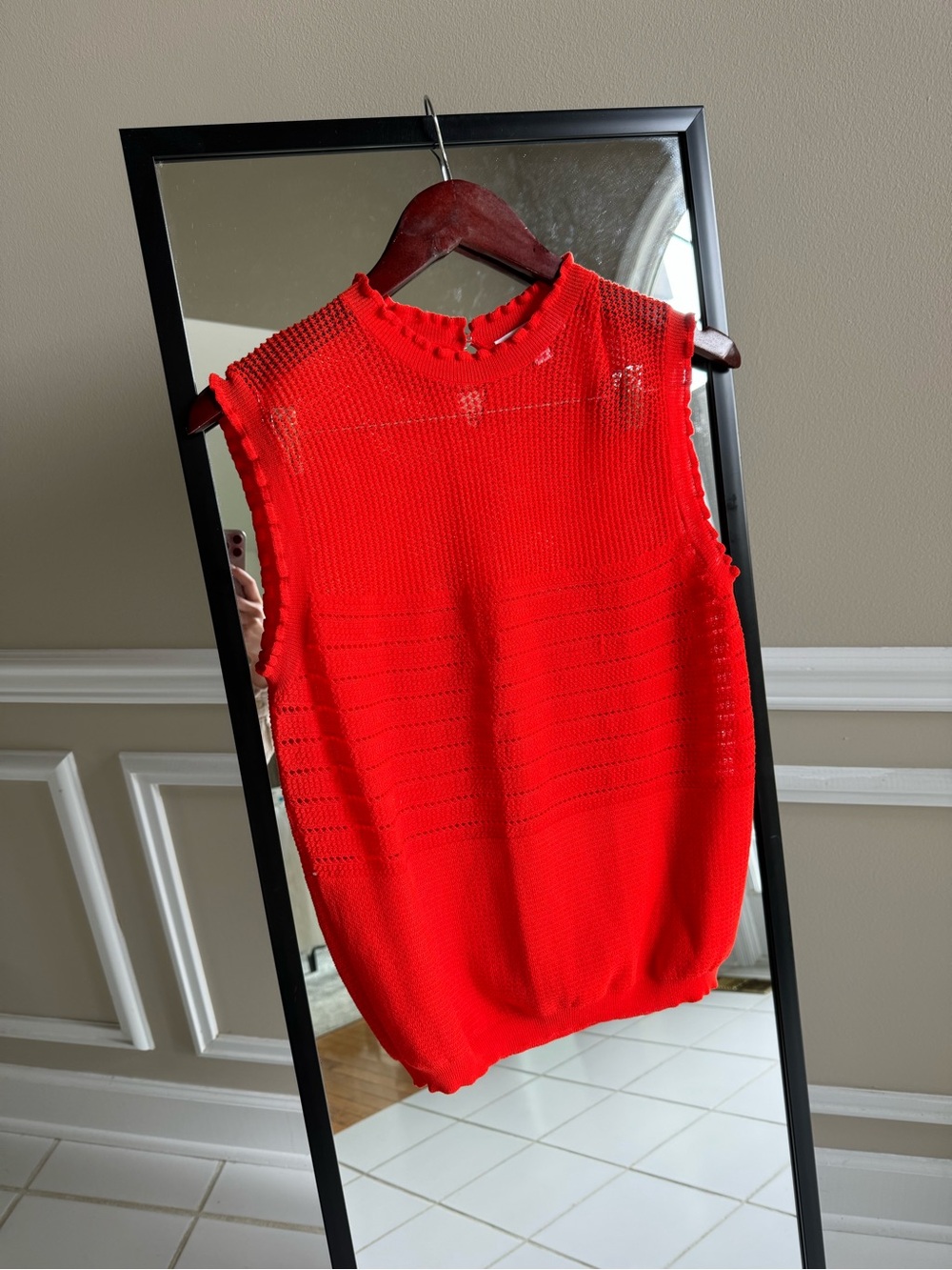 CARVEN Designer Cotton Blend Bright Red Sleeveless Knit Top Size L